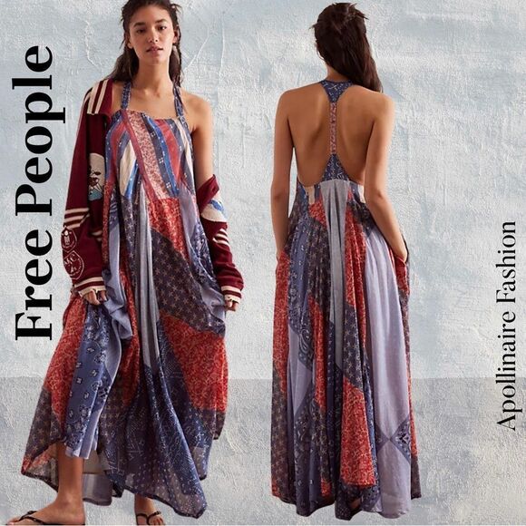 Free People Patchwork Maxi Dress - Blue and Red - Picture 1 of 13